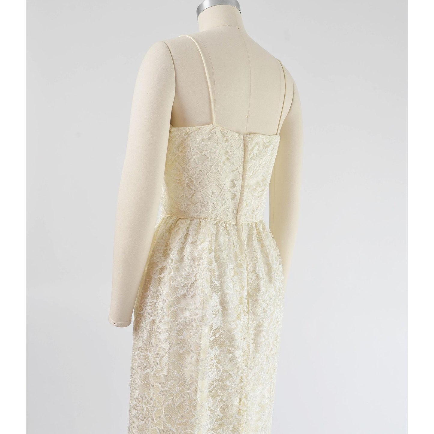 Vintage 80s does 60s Cream Lace Maxi Dress Spaghetti Strap Pencil Sheath Long Wedding Dress size XS