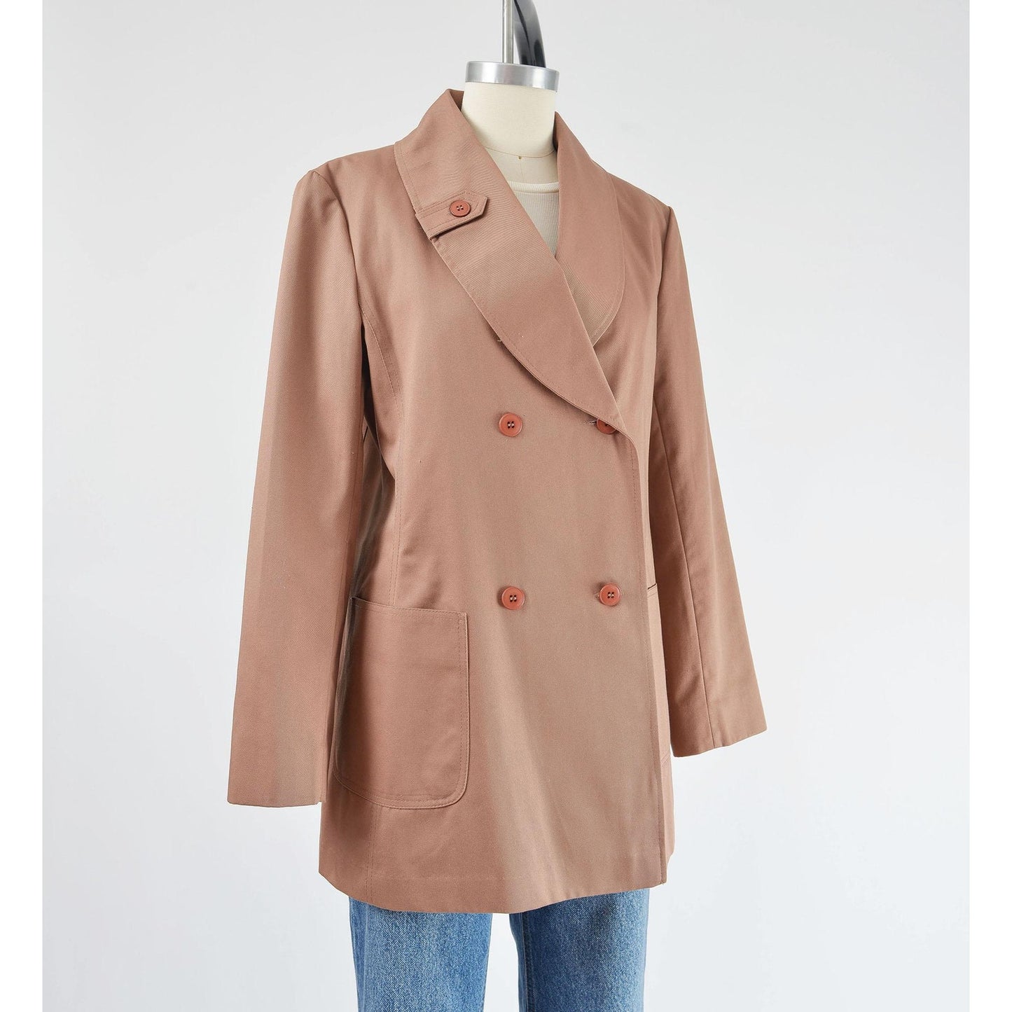 Vintage 70s Brown Double Breasted Jacket Cotton Blend Blazer by Fleet Street size M L