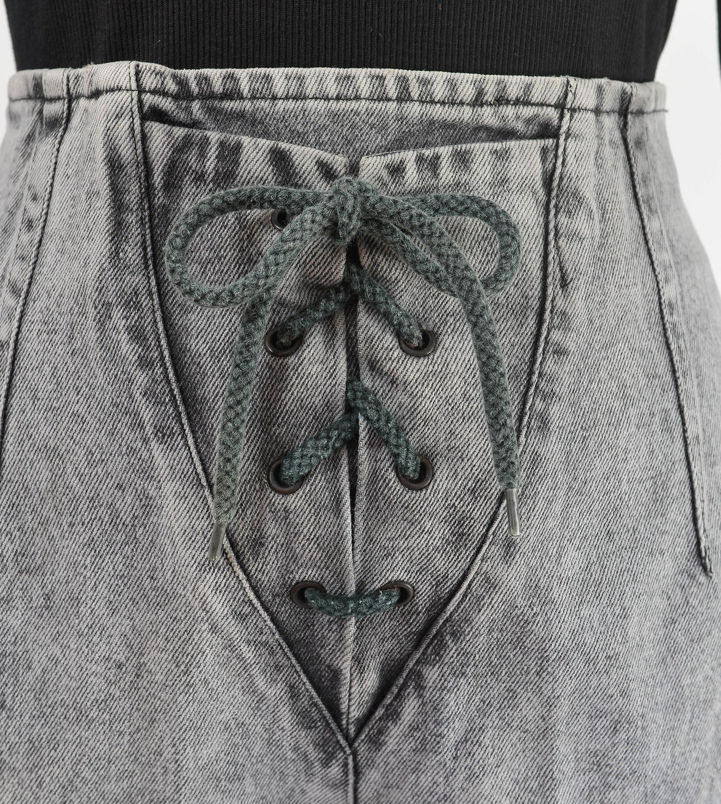 Vintage 80s Gray Acid Wash Jeans High Waisted Lace Up Front Slim Fit Skinny Jeans size M