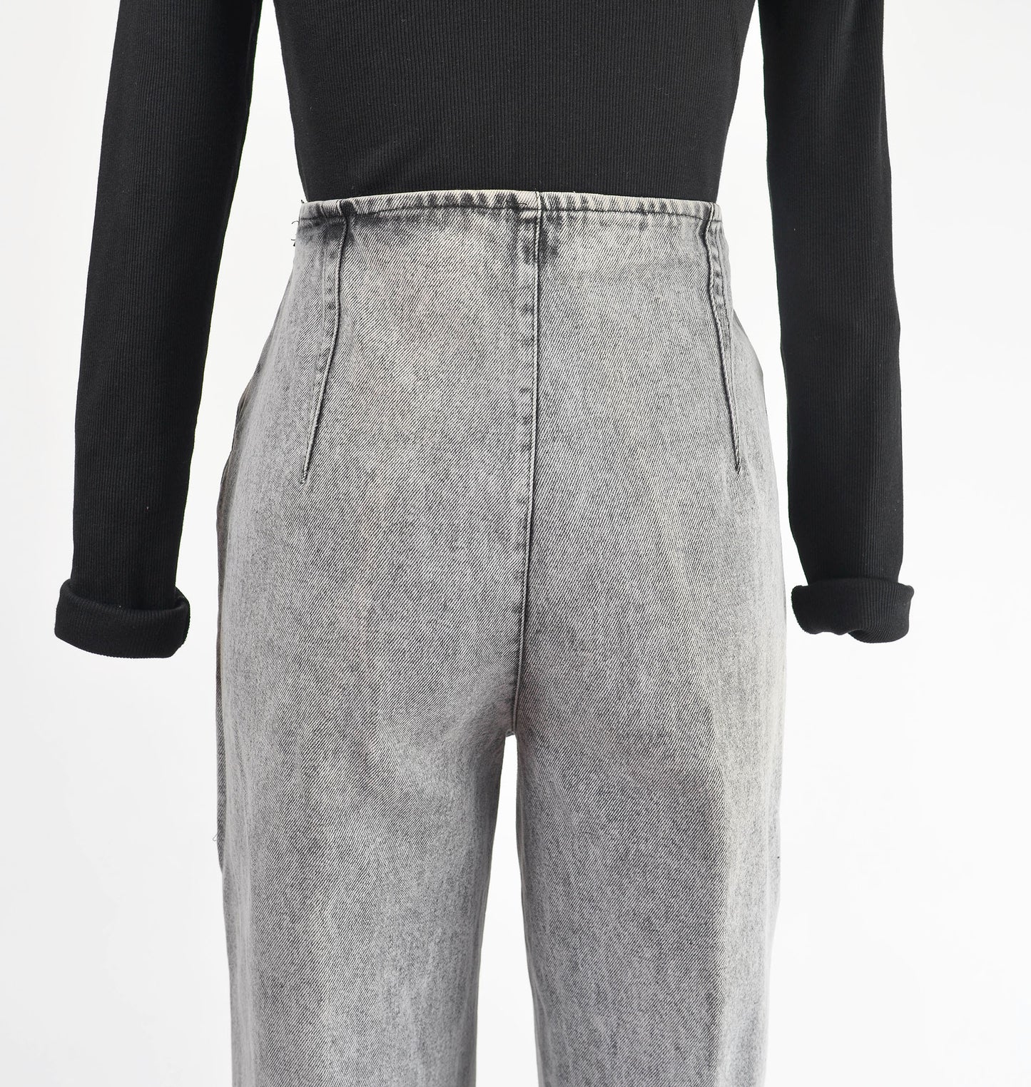 Vintage 80s Gray Acid Wash Jeans High Waisted Lace Up Front Slim Fit Skinny Jeans size M