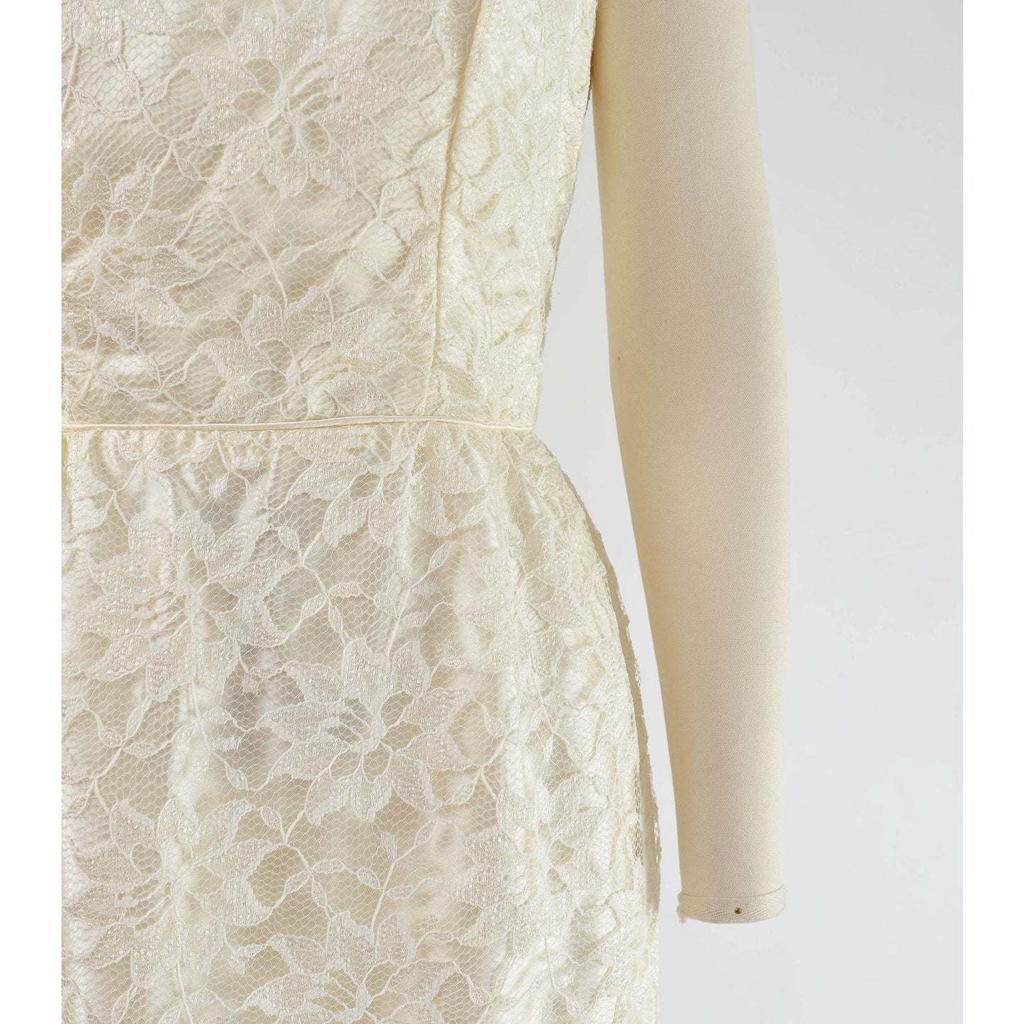 Vintage 80s does 60s Cream Lace Maxi Dress Spaghetti Strap Pencil Sheath Long Wedding Dress size XS