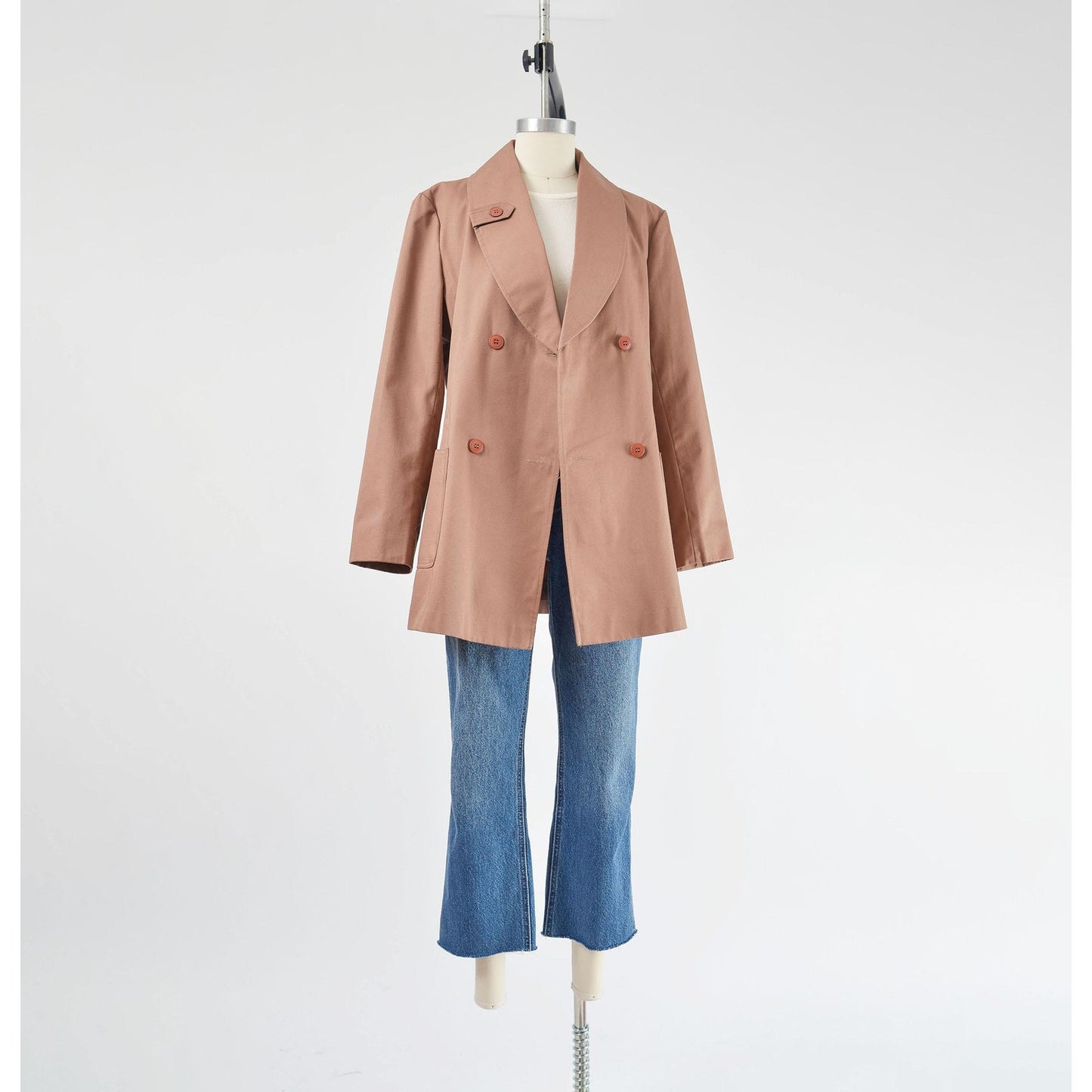 Vintage 70s Brown Double Breasted Jacket Cotton Blend Blazer by Fleet Street size M L