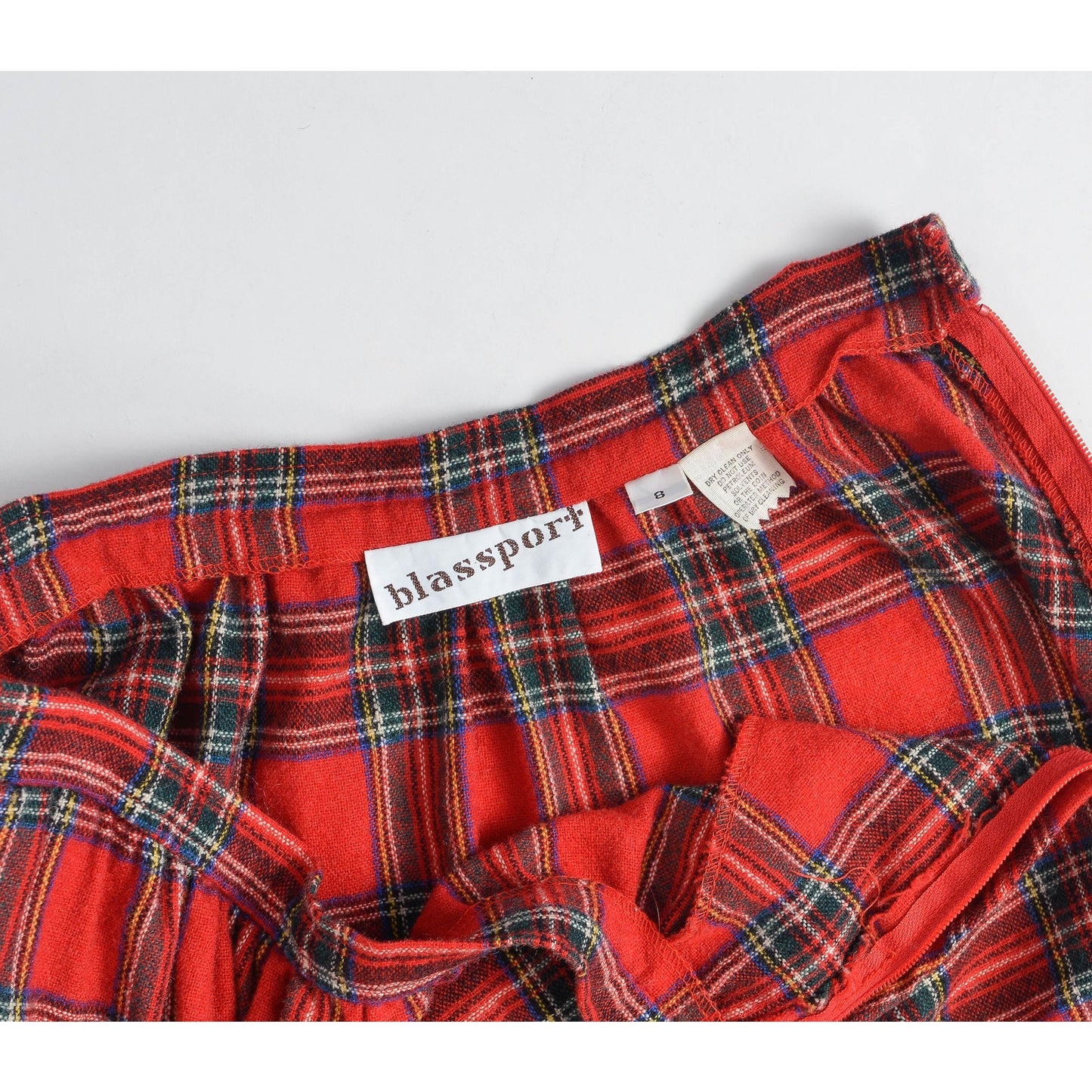 Vintage 1970s red tartan plaid full wool midi skirt. Label in waist.
