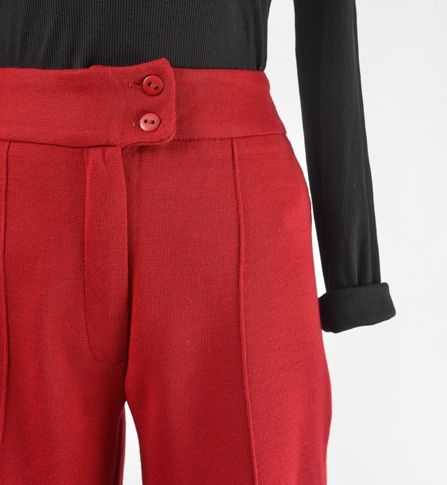 Vintage 1970s dark red wool knit high waisted trouser pants.