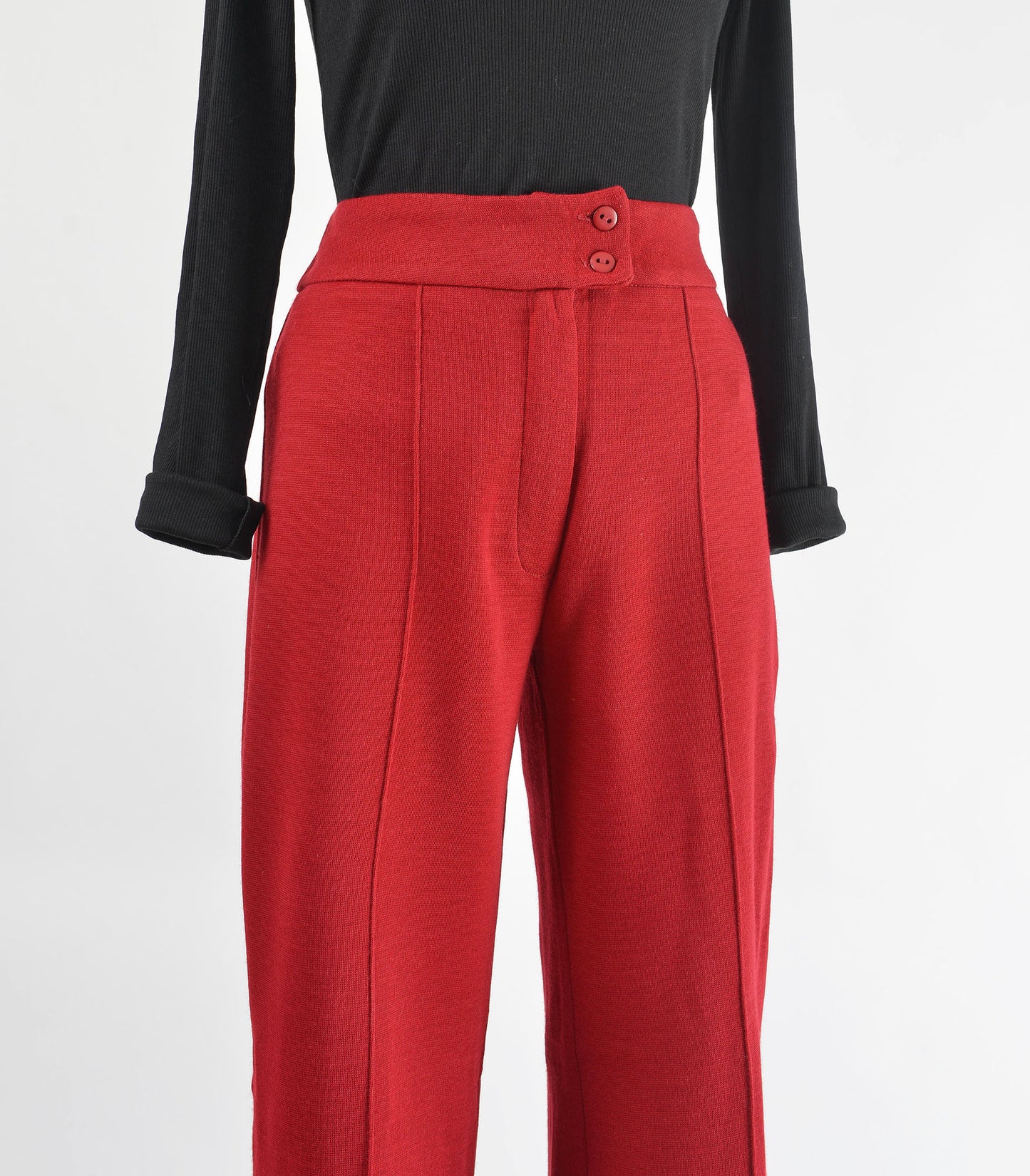 Vintage 1970s dark red wool knit high waisted trouser pants.