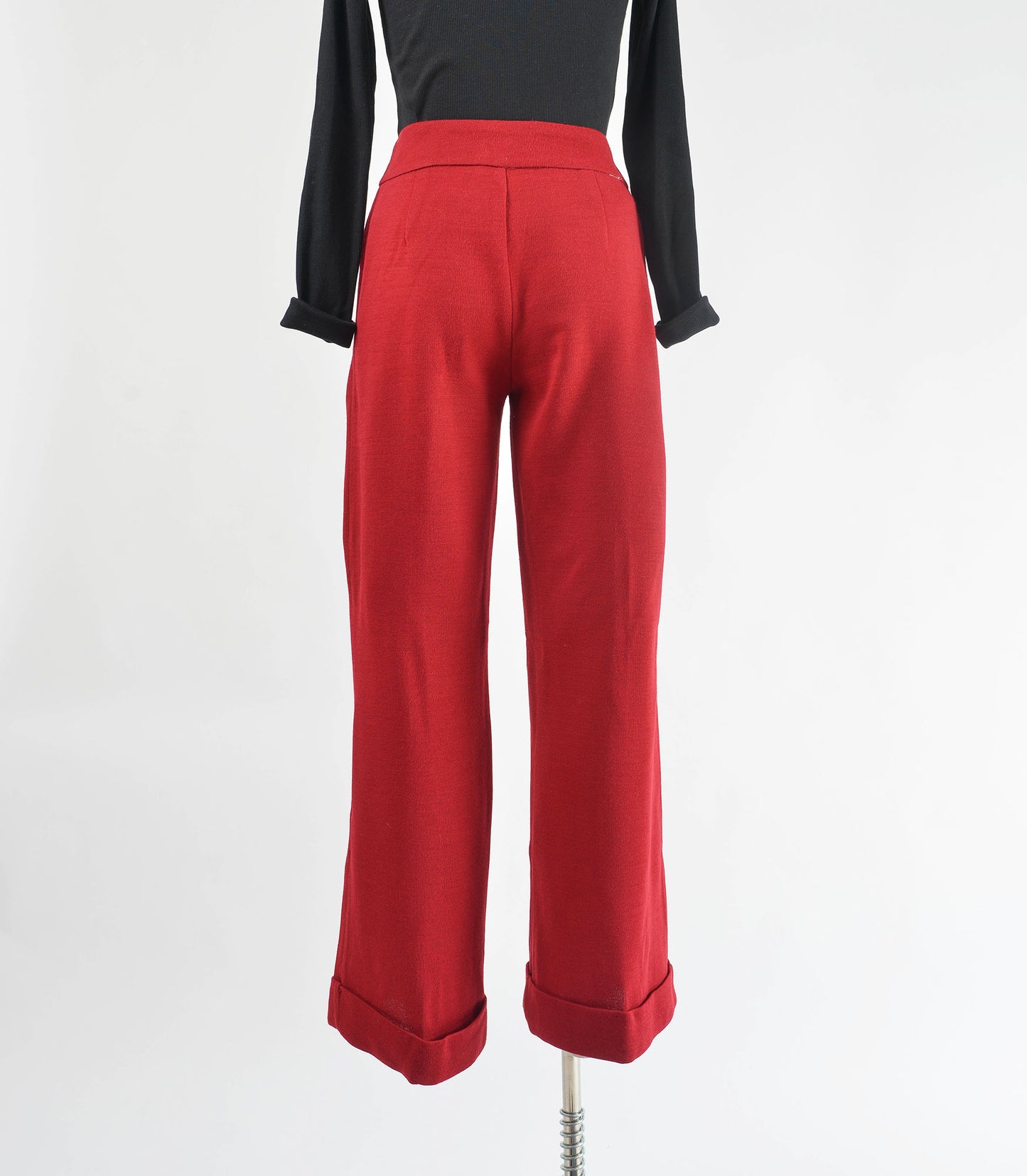Vintage 1970s dark red wool knit high waisted trouser pants.