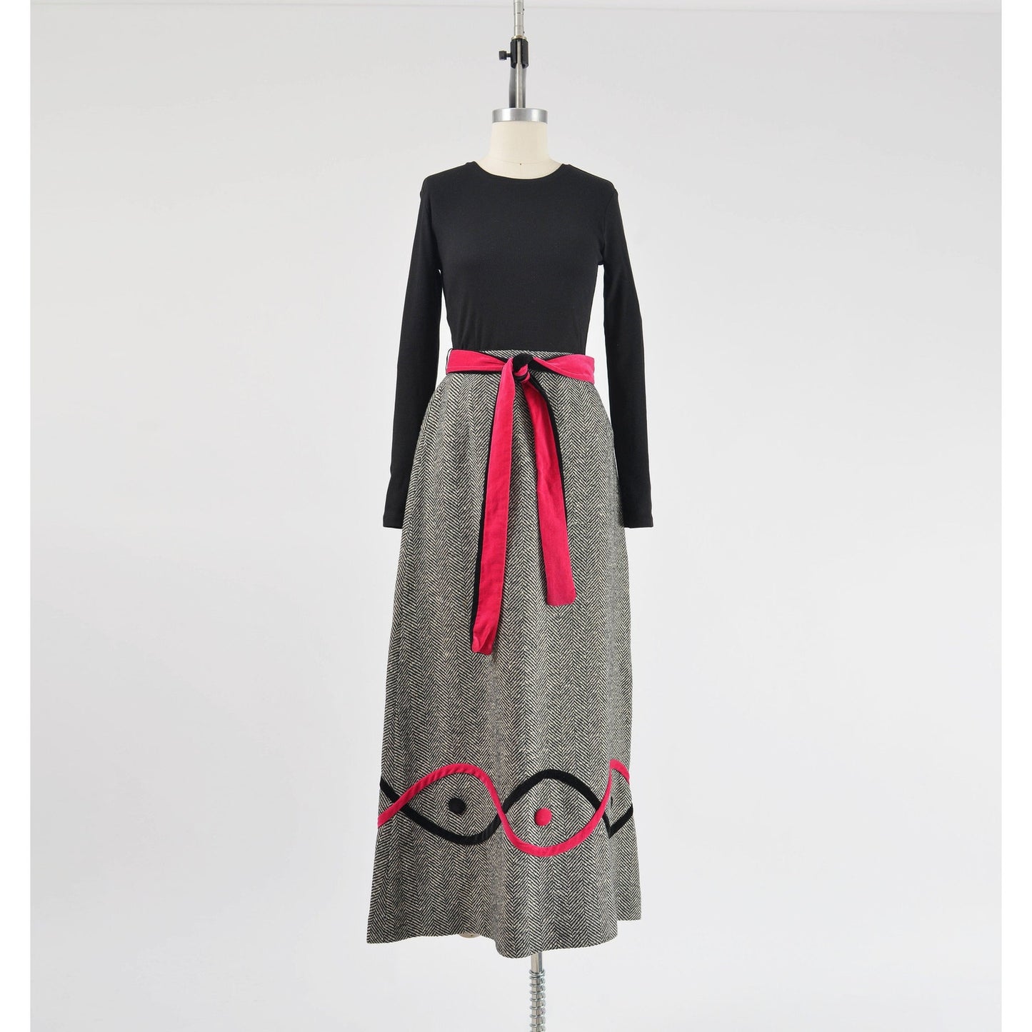 vintage 70s herringbone wool and velvet maxi skirt.