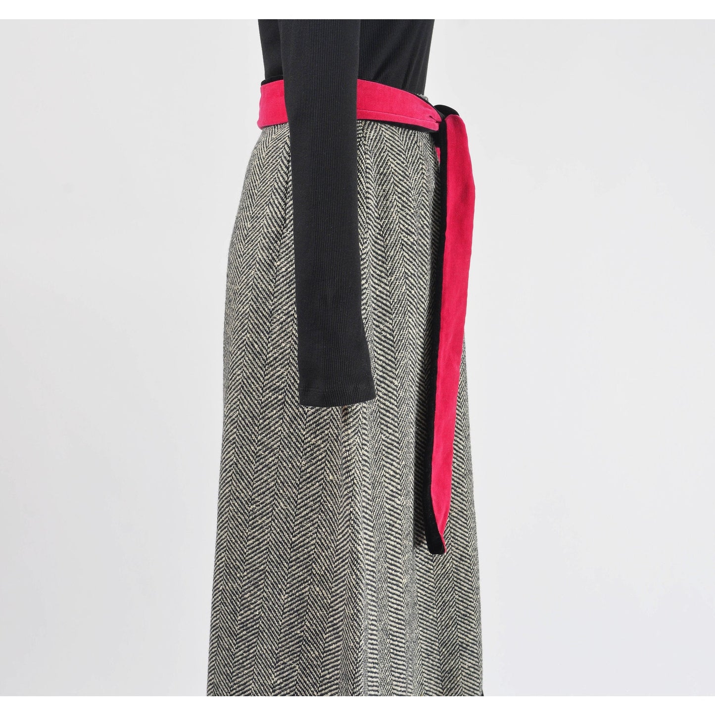 vintage 70s herringbone wool and velvet maxi skirt.