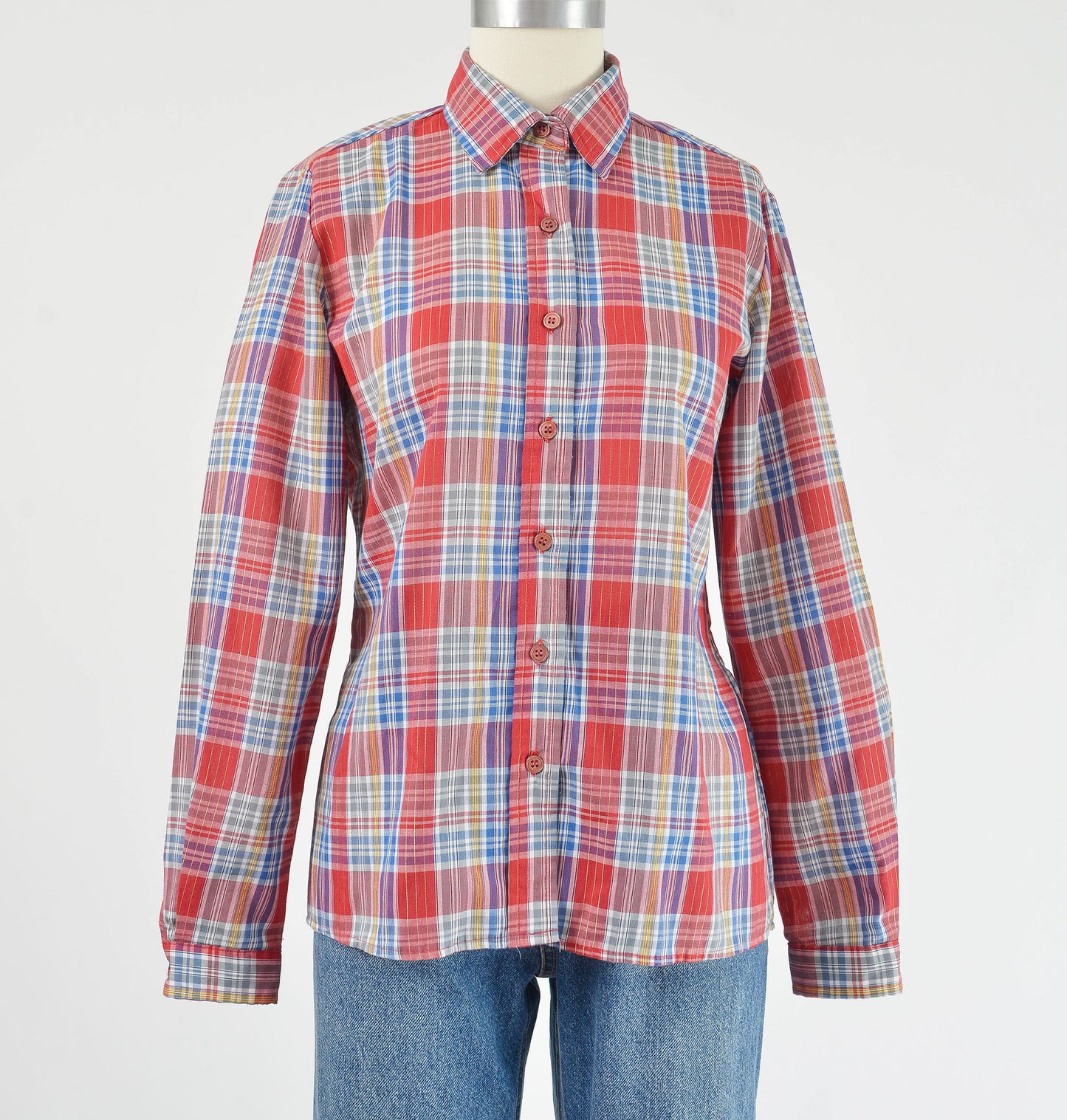 Vintage 1980s Red Metallic Plaid Western Button Down Shirt