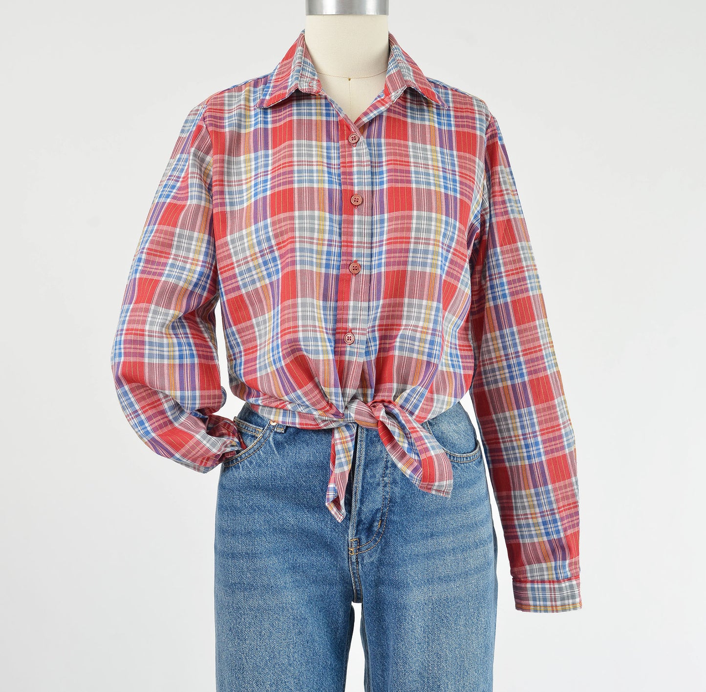Vintage 1980s Red Metallic Plaid Western Button Down Shirt