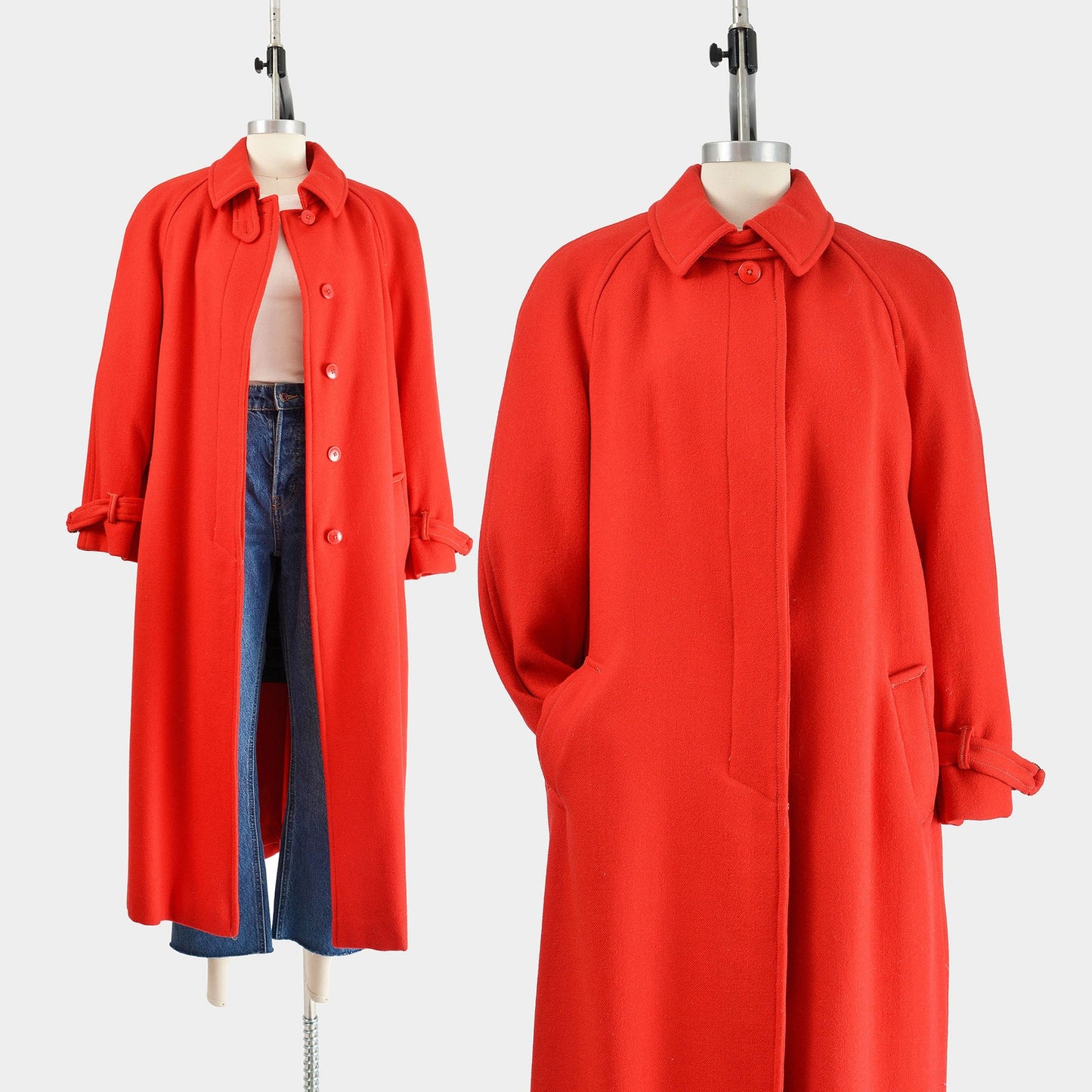 vintage 80s red wool long full length winter coat.