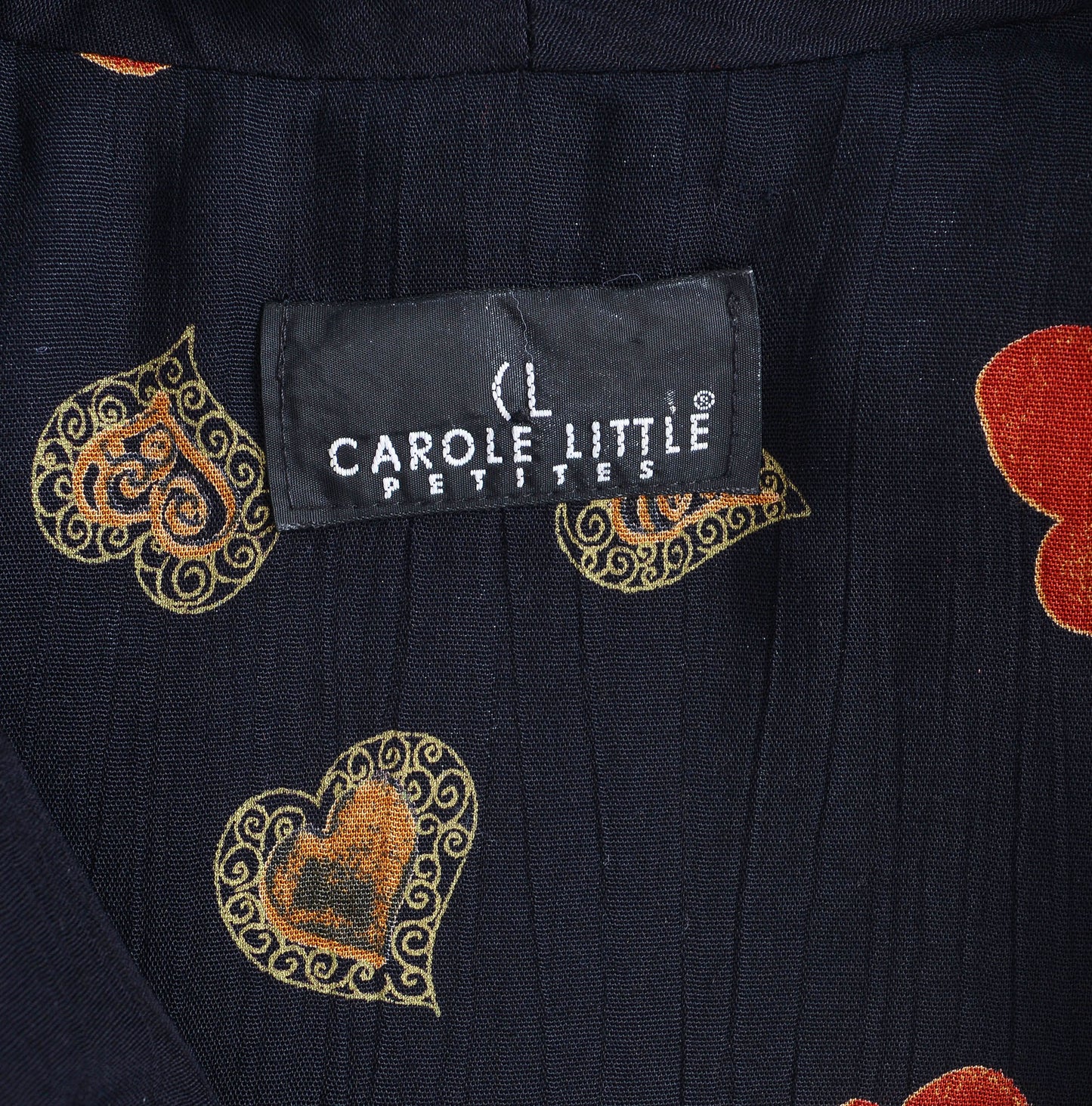 Vintage 90s Carole Little Black Rosette Peplum Waist Jacket with Hearts
