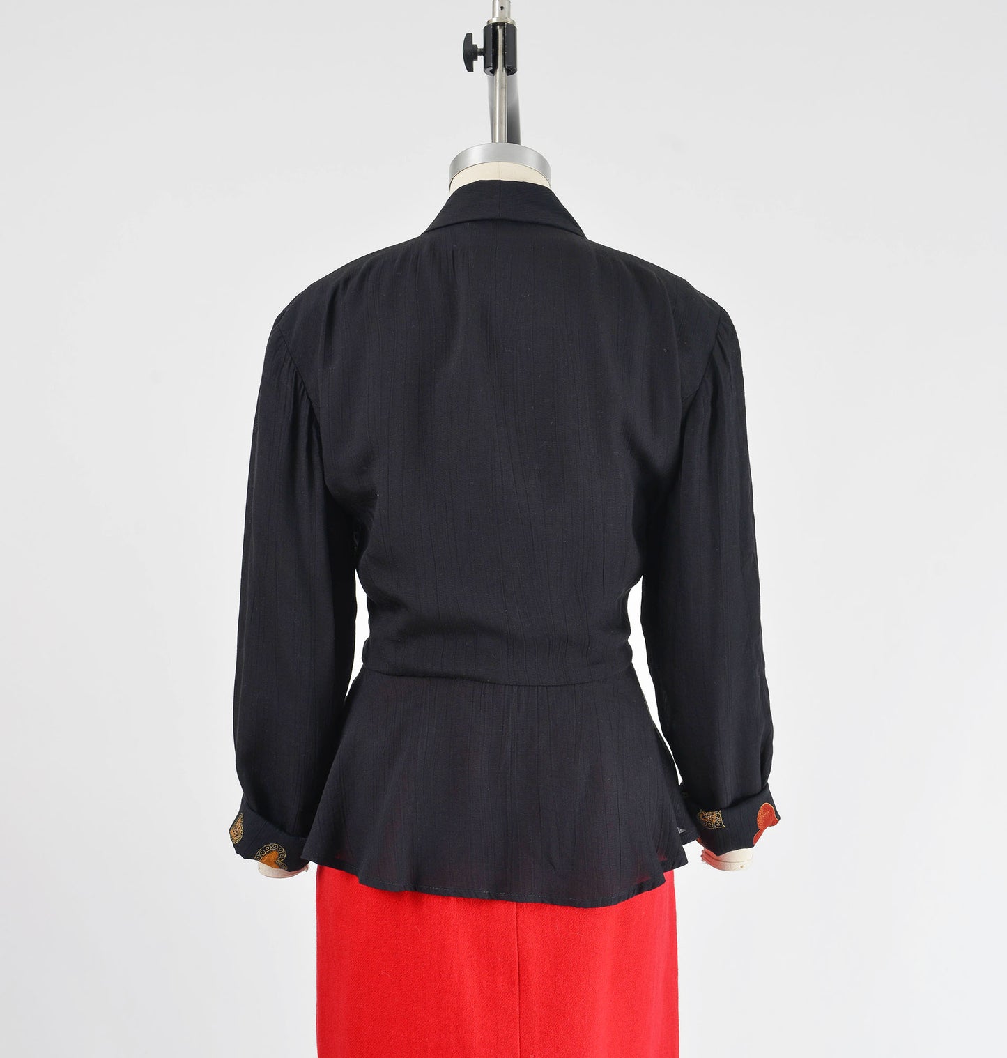 Vintage 90s Carole Little Black Rosette Peplum Waist Jacket with Hearts