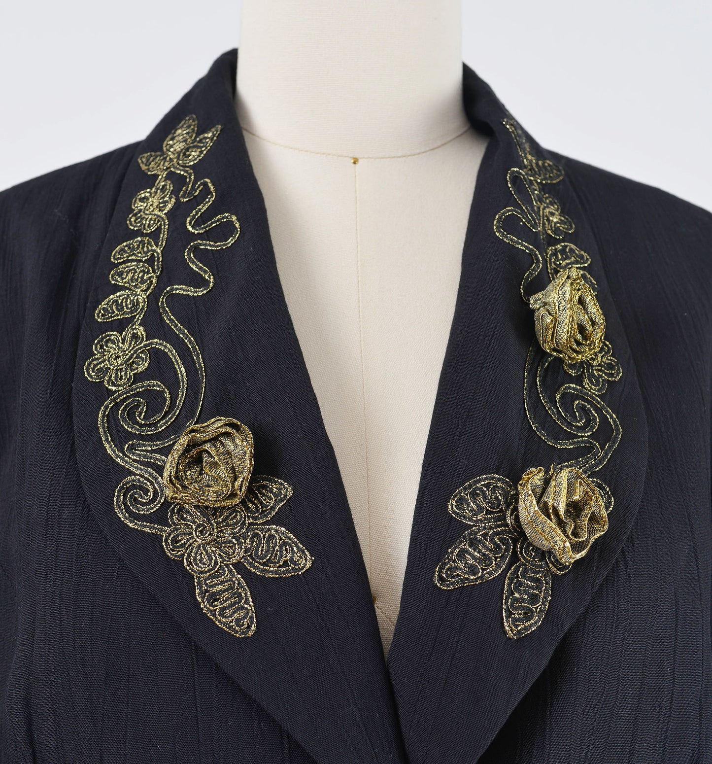 Vintage 90s Carole Little Black Rosette Peplum Waist Jacket with Hearts