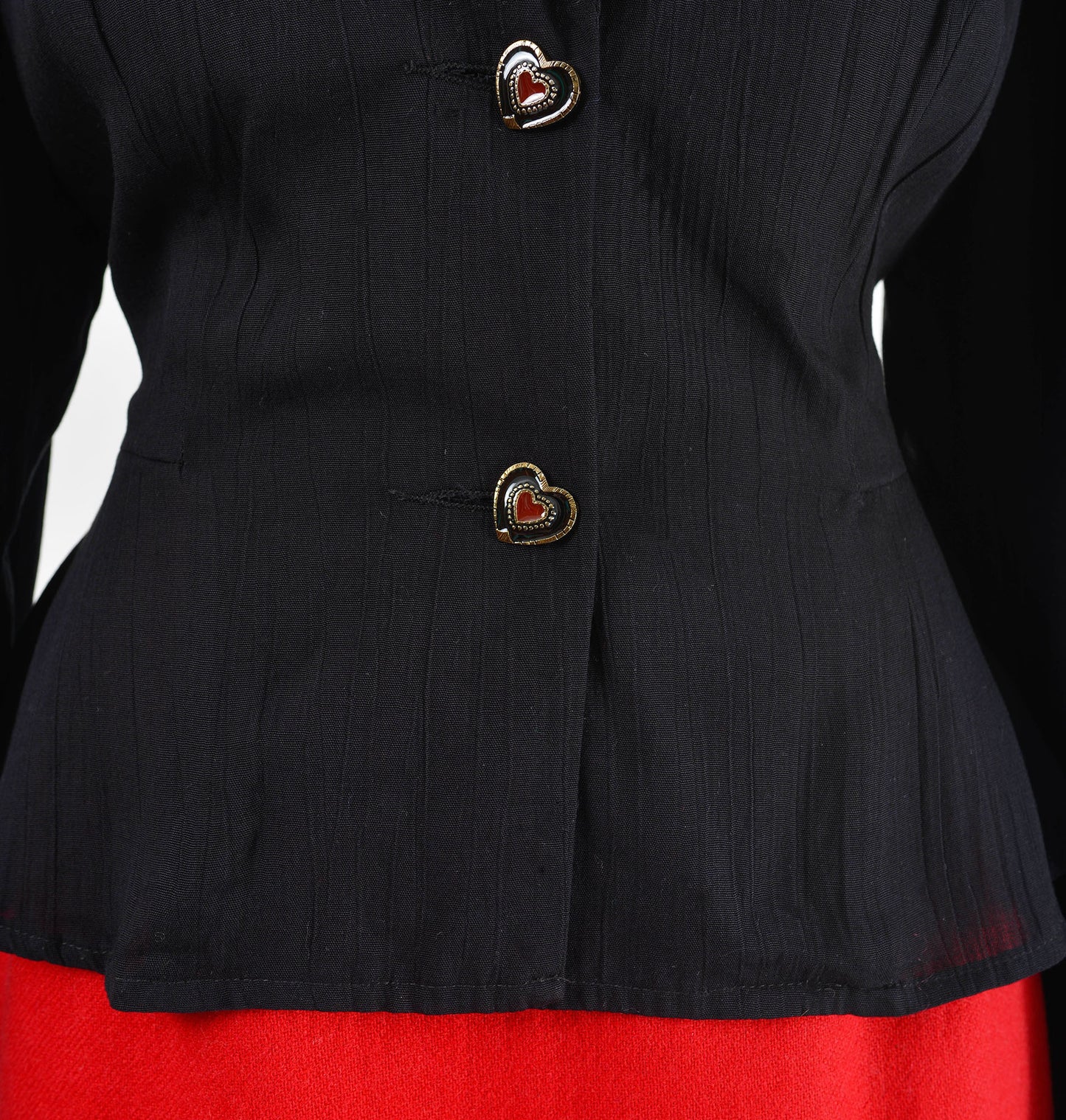 Vintage 90s Carole Little Black Rosette Peplum Waist Jacket with Hearts