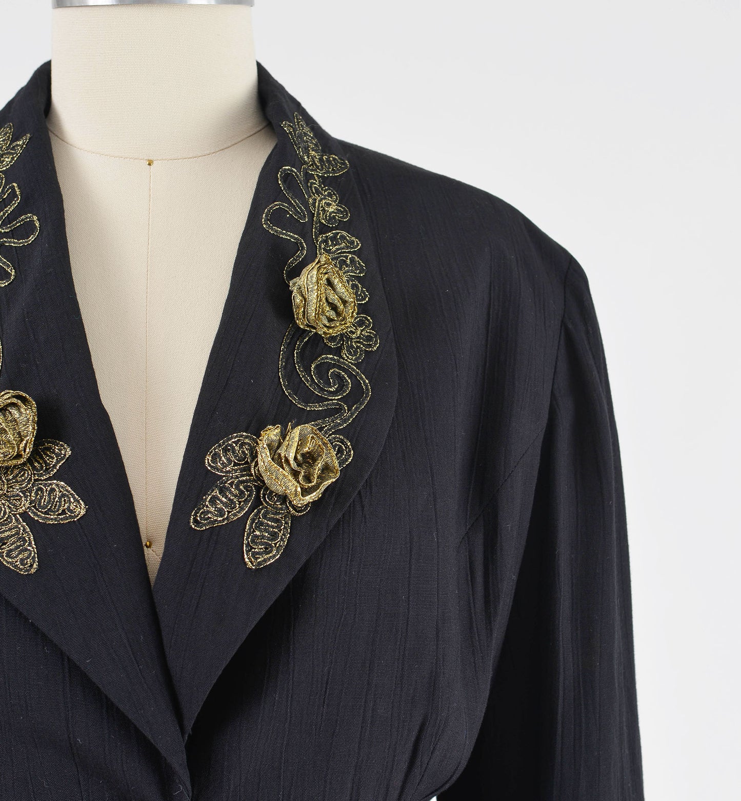 Vintage 90s Carole Little Black Rosette Peplum Waist Jacket with Hearts