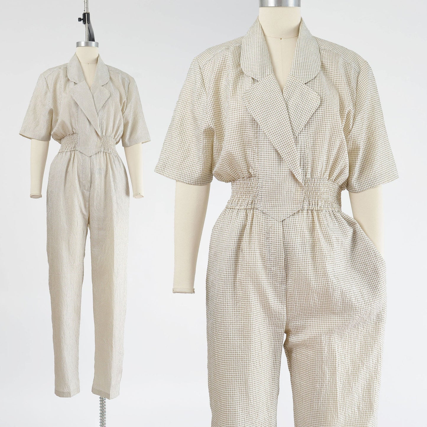 Vintage 90s gingham check windbreaker jumpsuit.