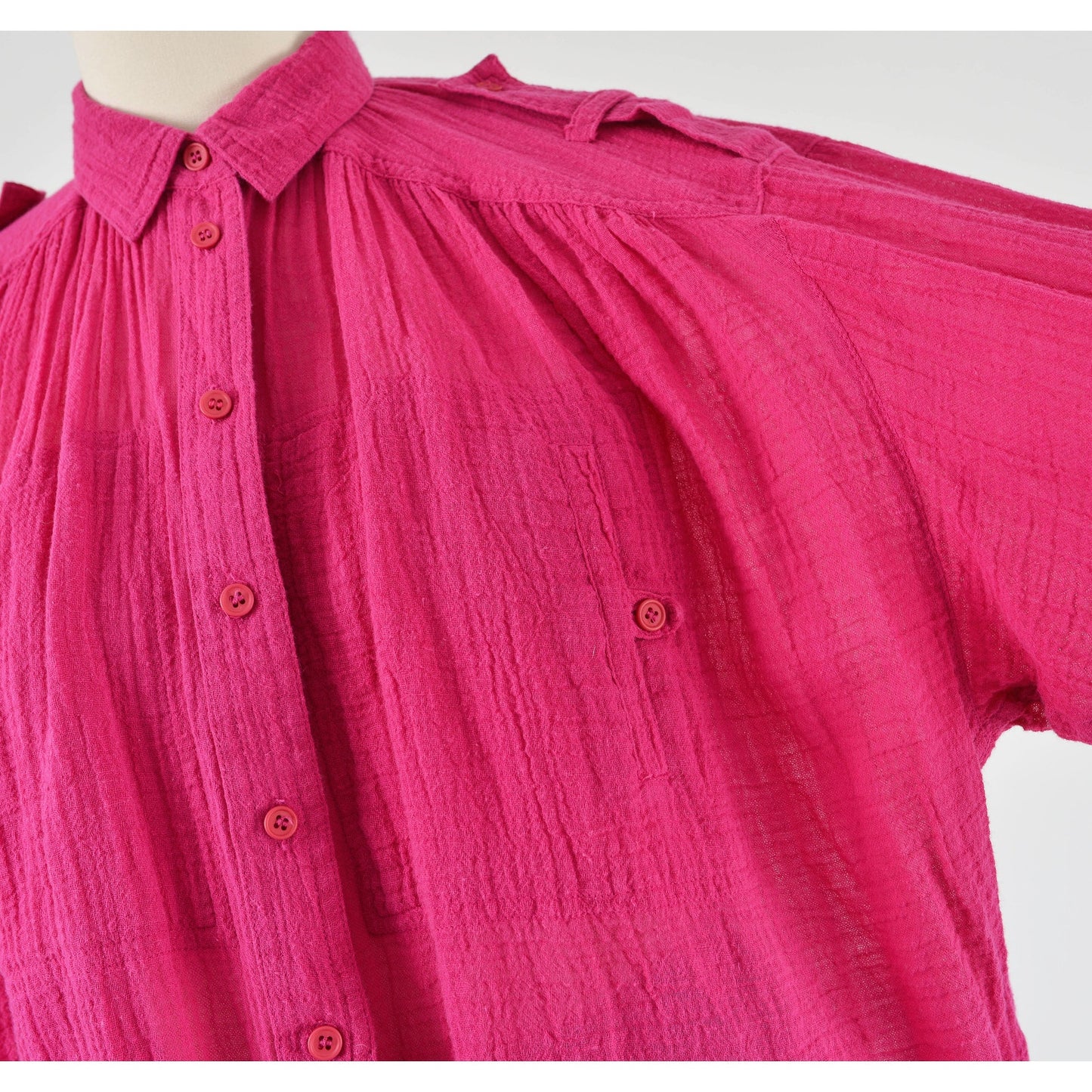 Vintage 1990s magenta pink cotton gauze blouse.