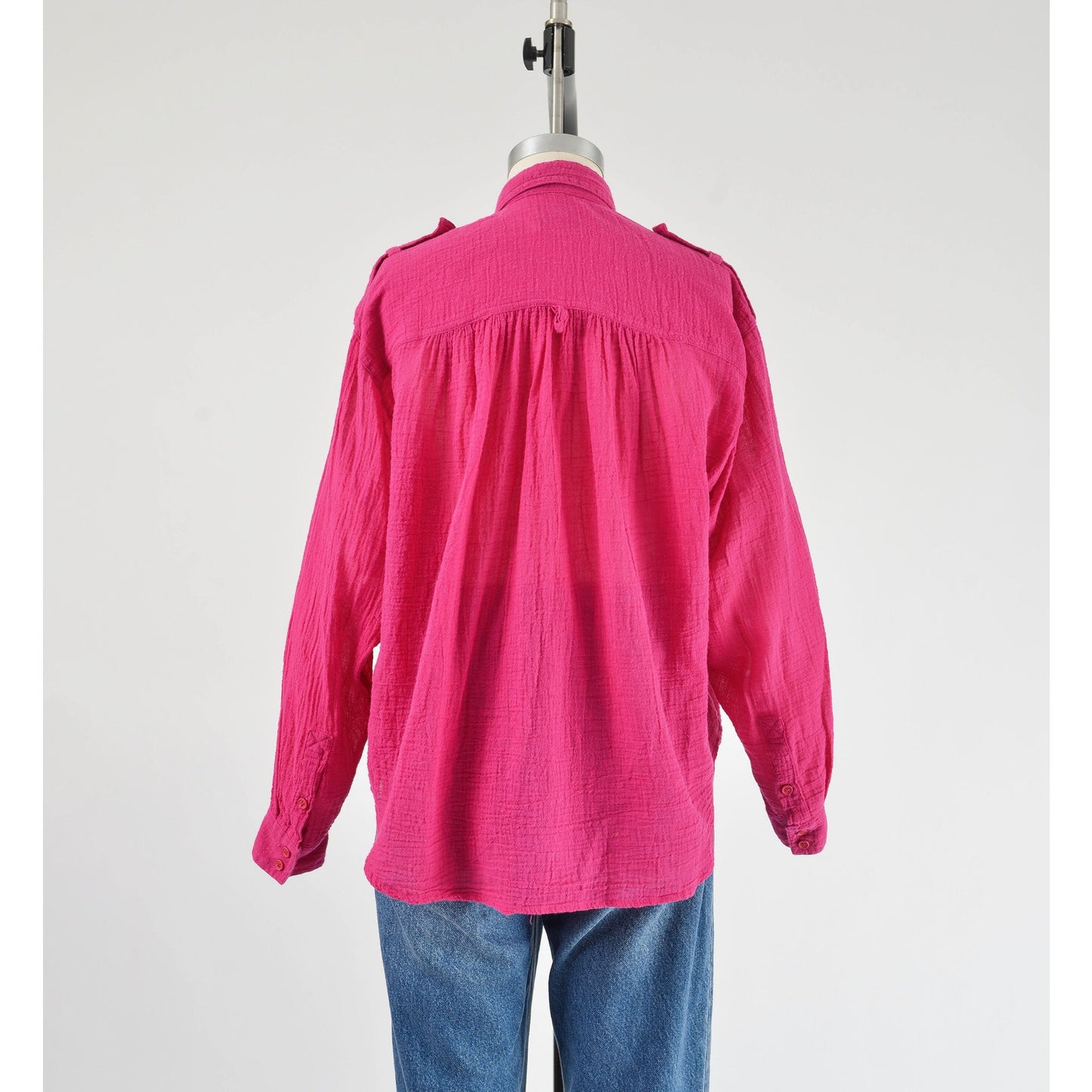 Vintage 1990s magenta pink cotton gauze blouse.