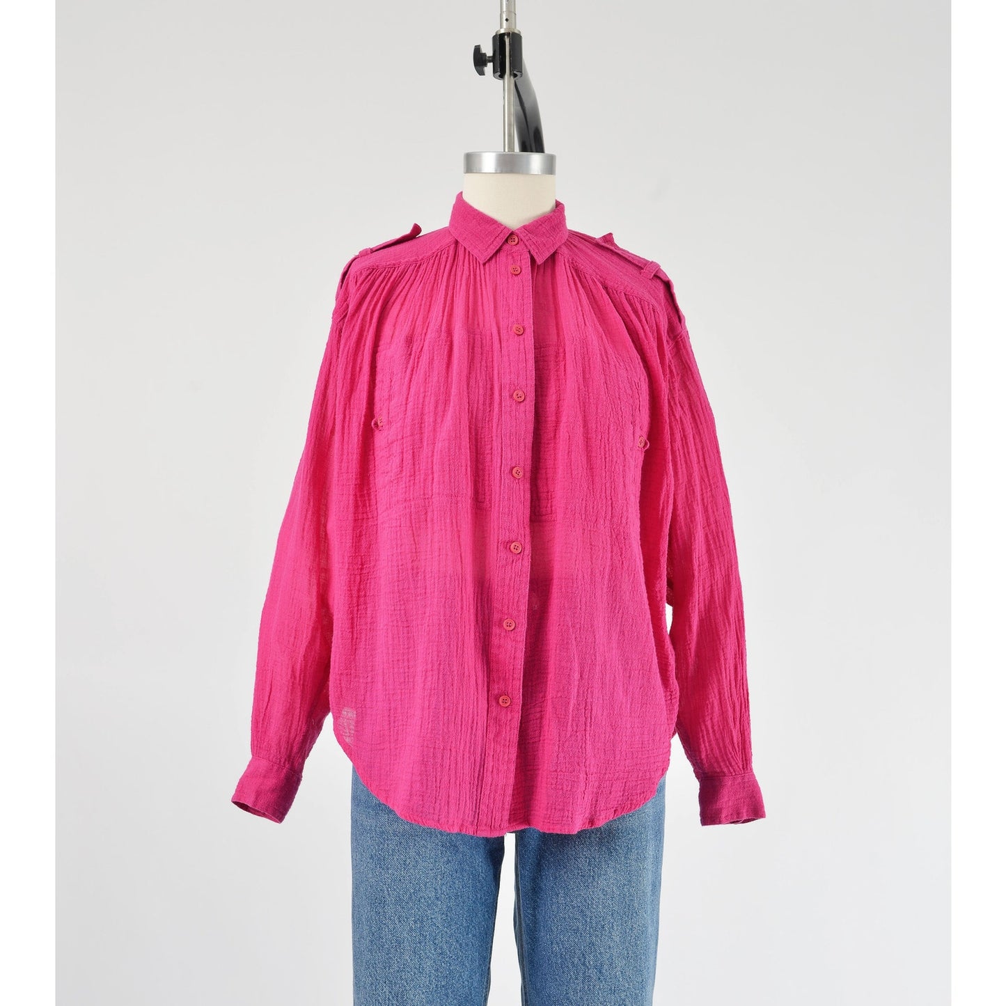 Vintage 1990s magenta pink cotton gauze blouse.