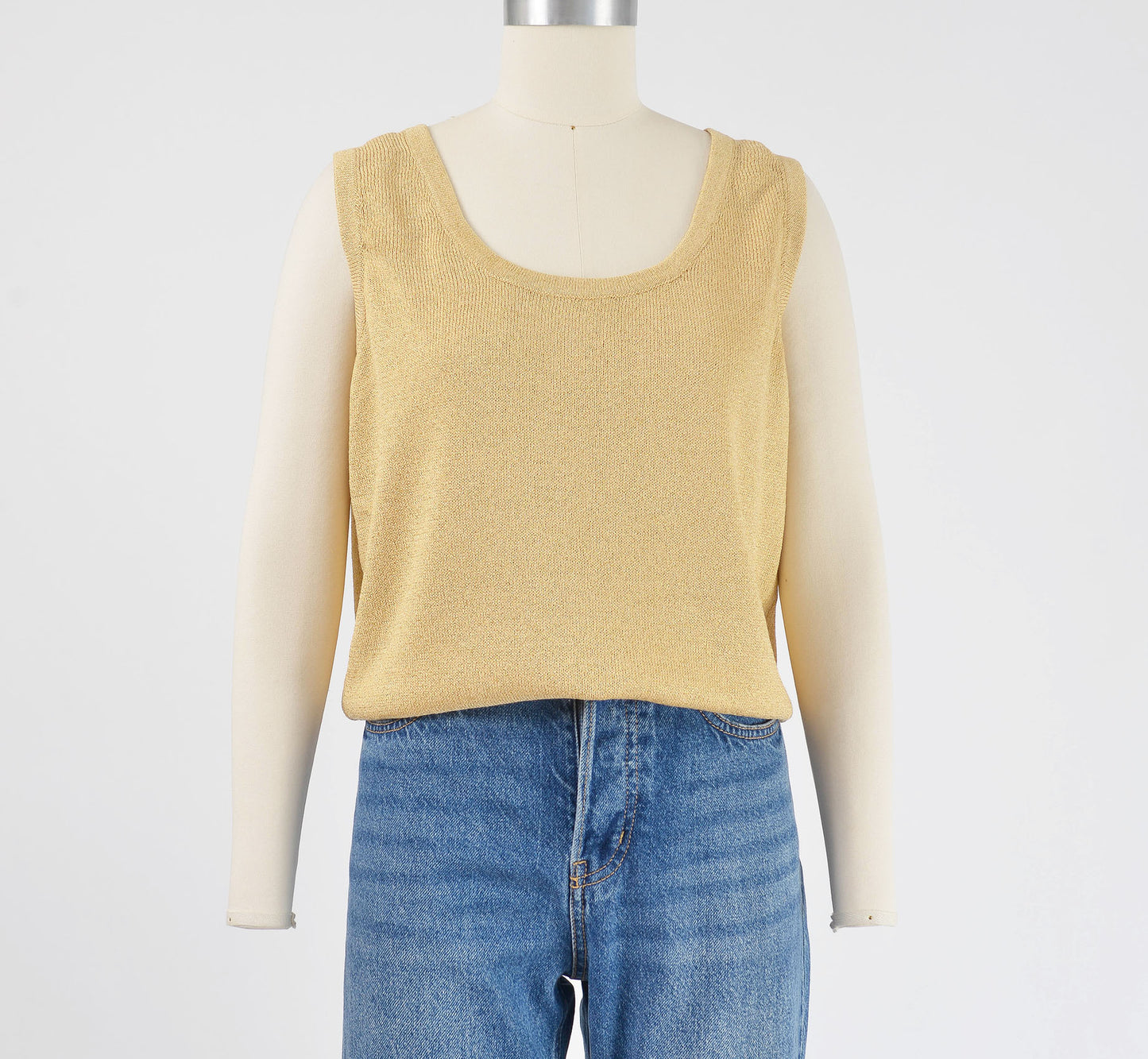 Vintage 1990s gold St. John sleeveless sweater tank top.
