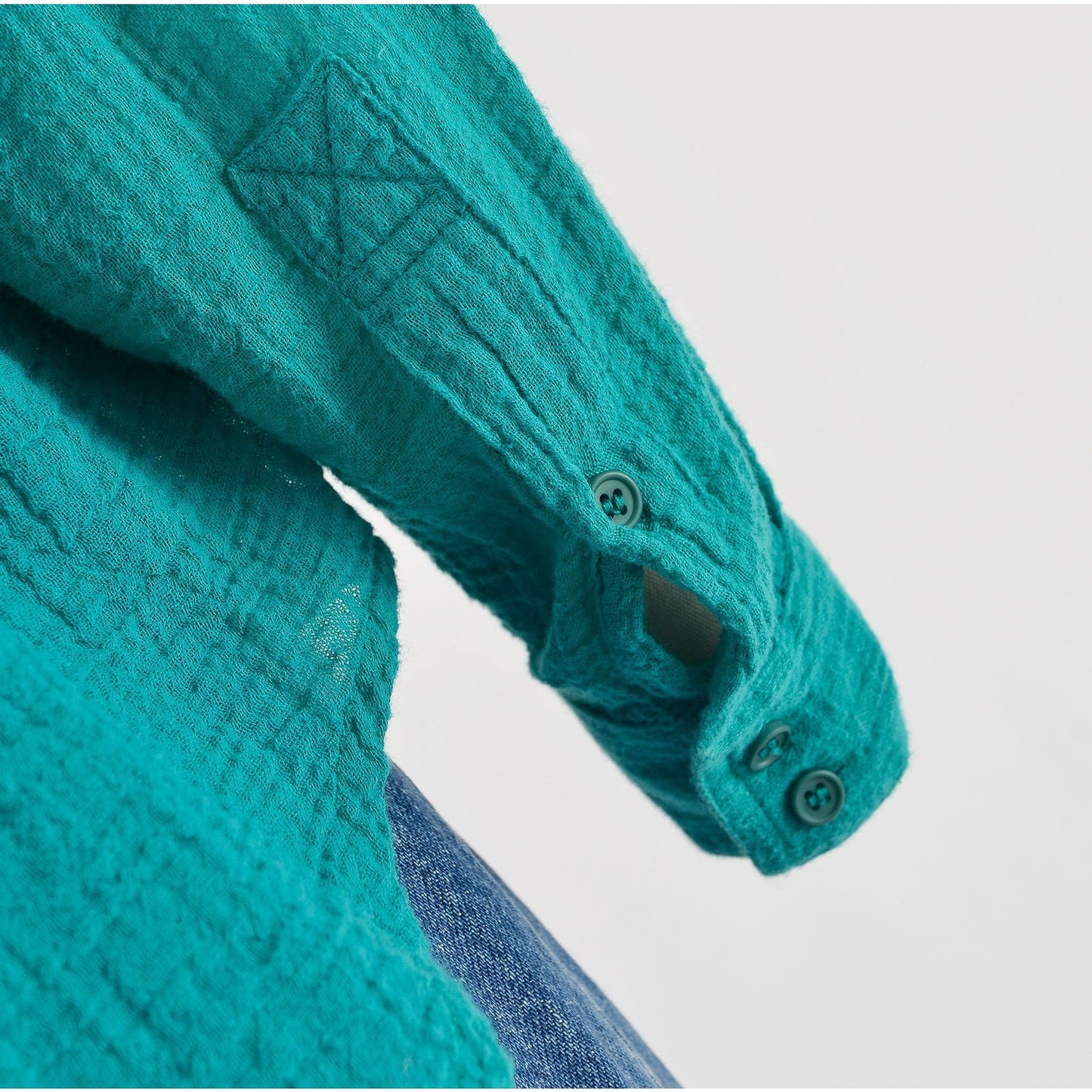 Vintage 90s Teal Cotton Gauze Blouse Collared Button Down Bohemian Shirt