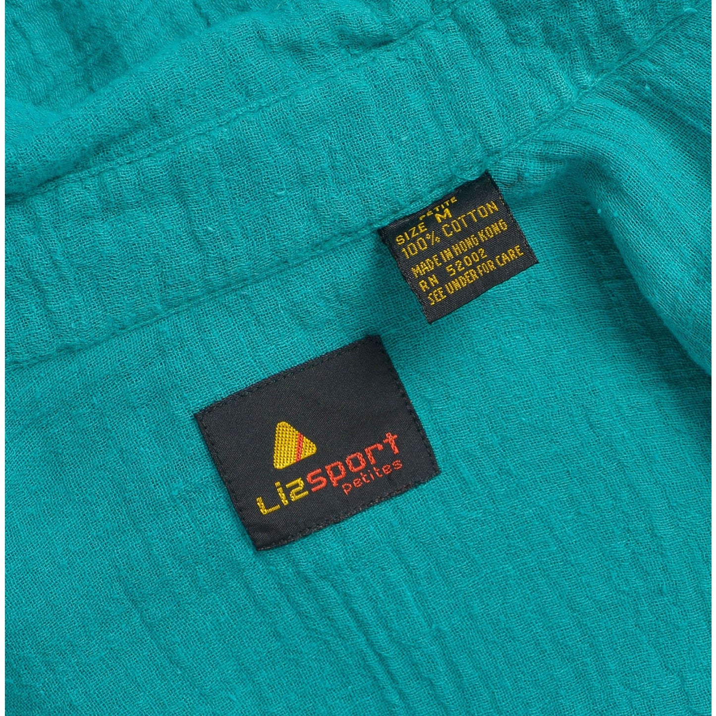 Vintage 90s Teal Cotton Gauze Blouse Collared Button Down Bohemian Shirt