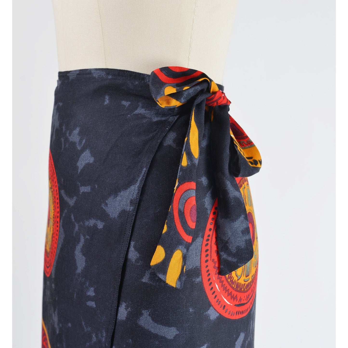 Close up view of tie waist on Thai wrap skirt.