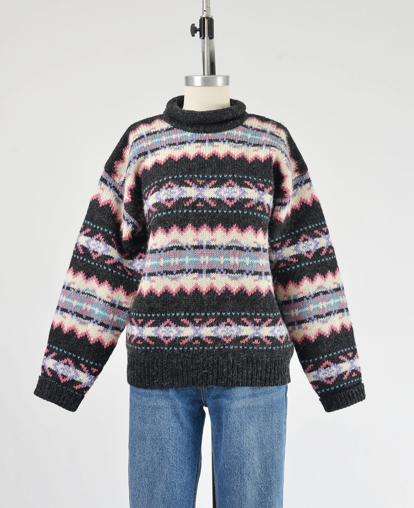 Vintage 1990s striped Woolrich sweater. Front view.