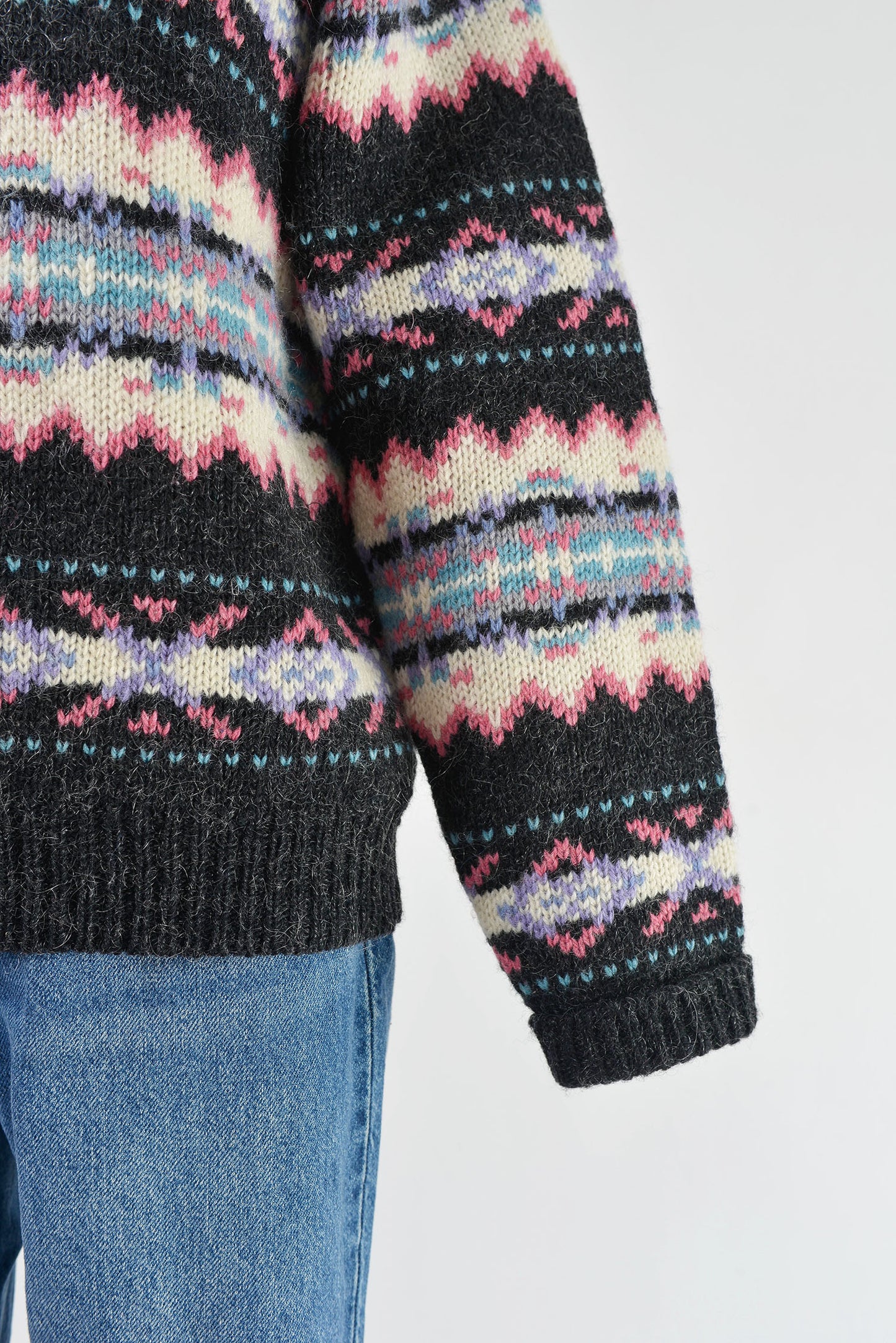 Vintage Woolrich sweater. Close up view of sleeve.