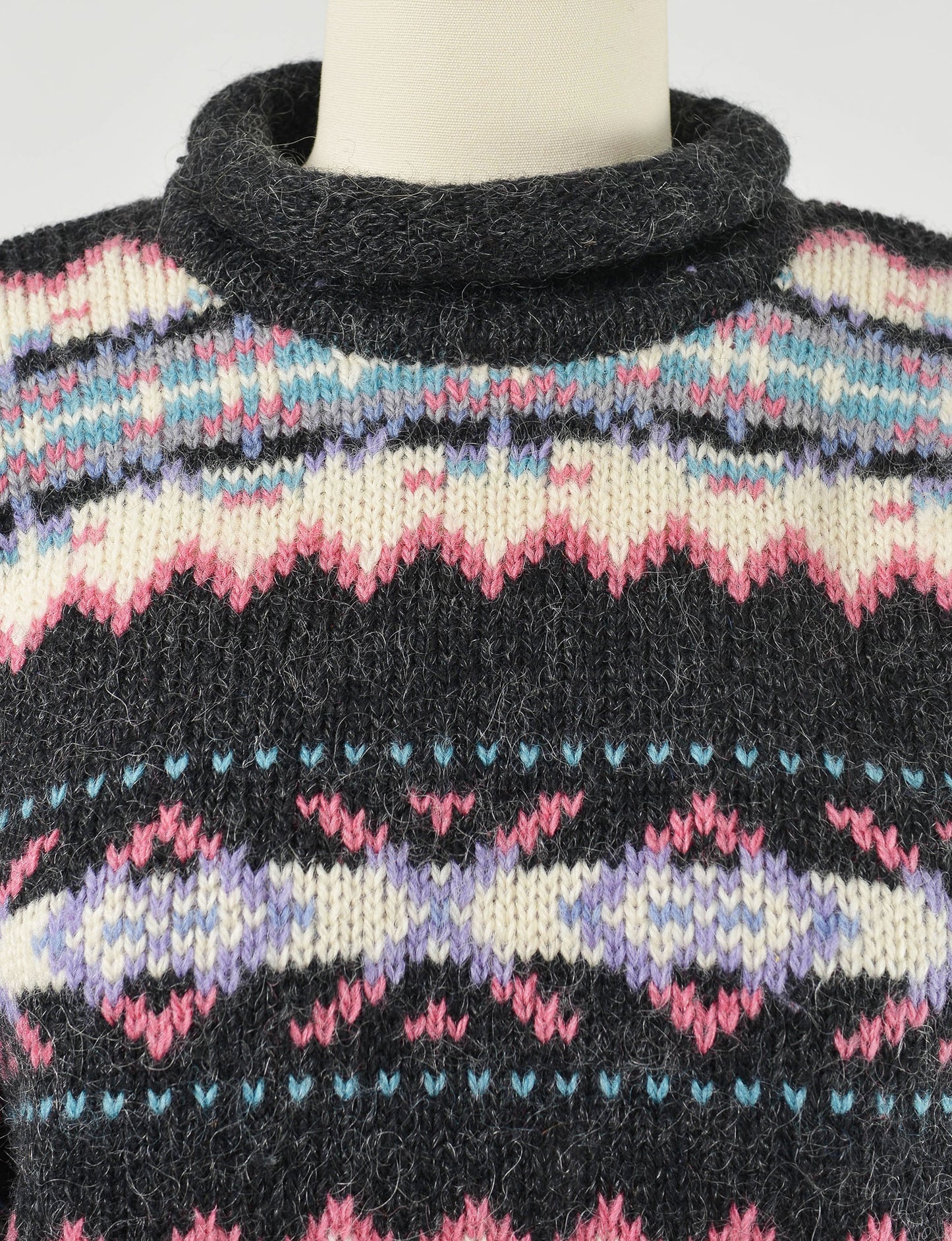 Roll collar on vintage Woolrich wool mohair sweater.