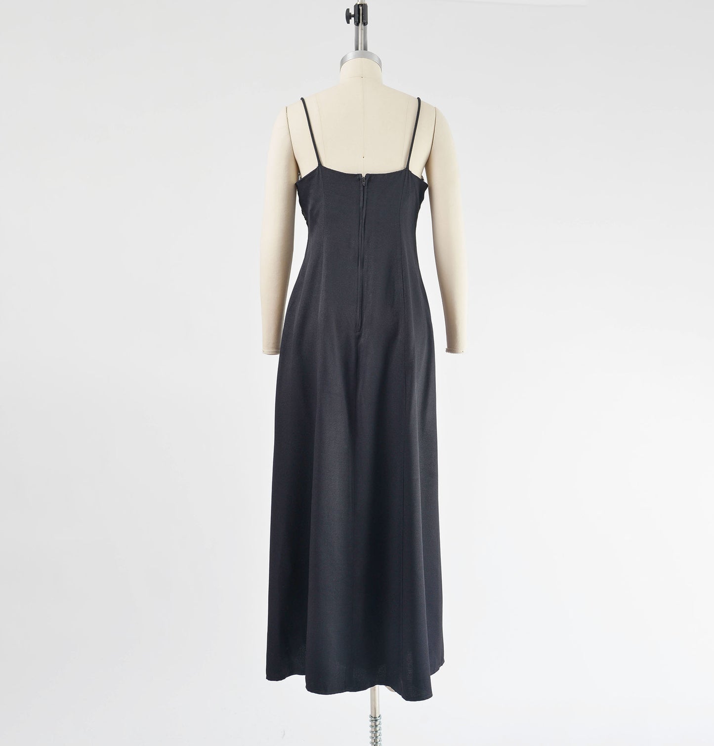 Vintage 90s Black Sequin Beaded Flowy A-line Formal Maxi Dress size M