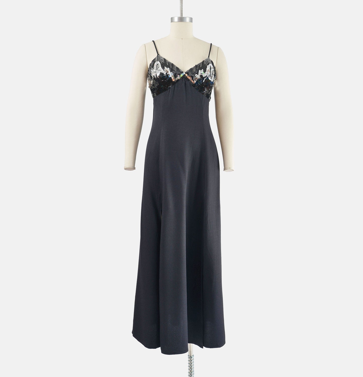 vintage 90s black beaded silver slip max dress.