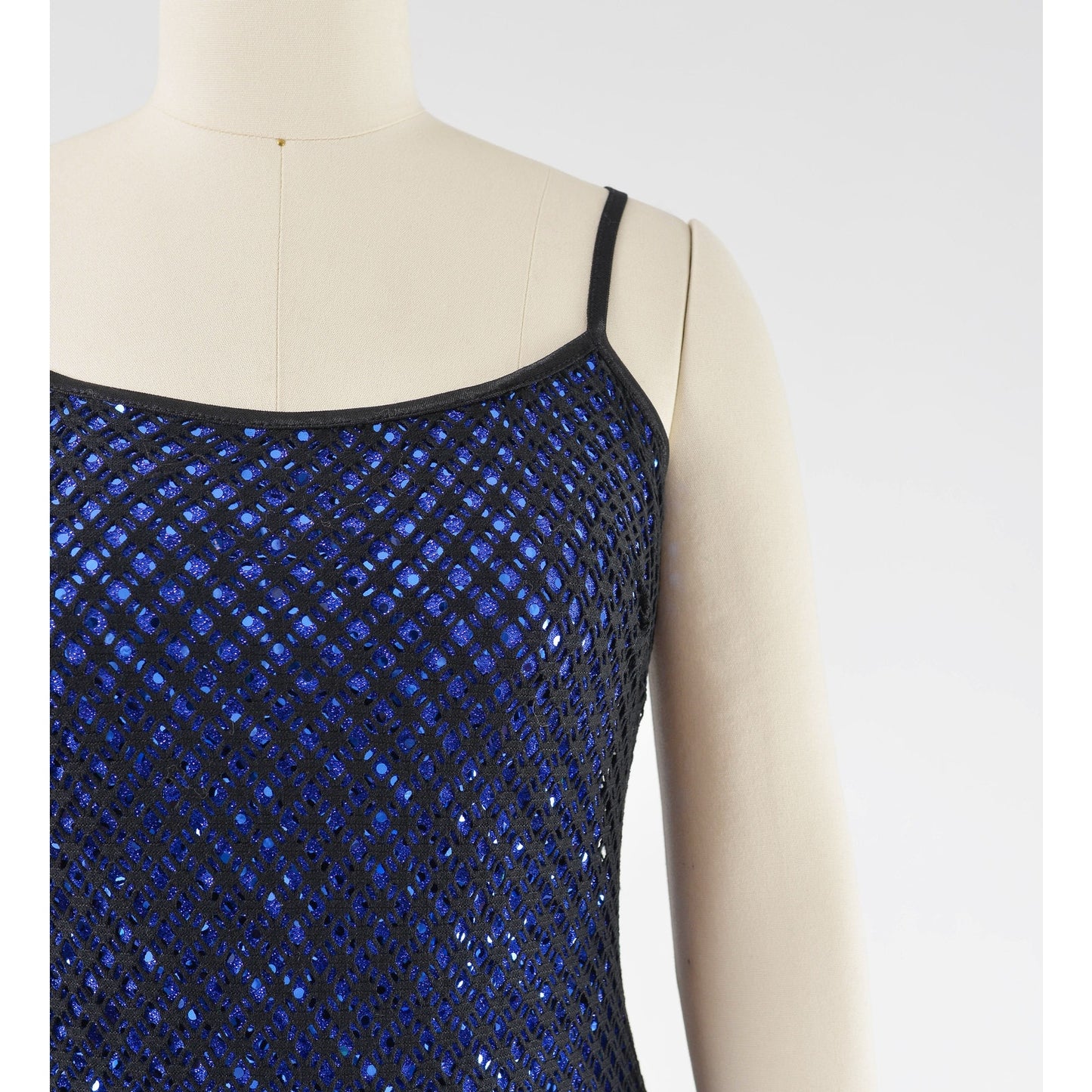 Vintage 90s Y2K Sheer Fishnet Black Blue Sequin Spaghetti Strap Maxi Dress