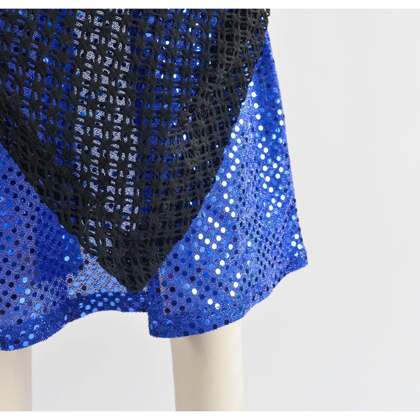 Vintage 90s Y2K Sheer Fishnet Black Blue Sequin Spaghetti Strap Maxi Dress