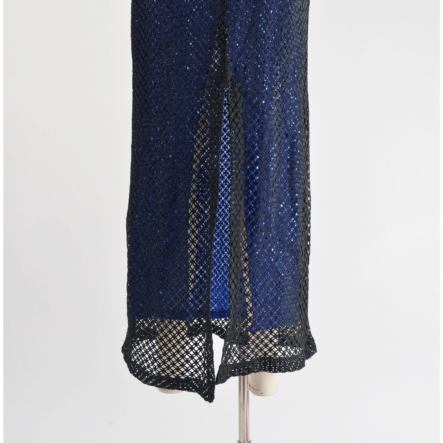 Vintage 90s Y2K Sheer Fishnet Black Blue Sequin Spaghetti Strap Maxi Dress