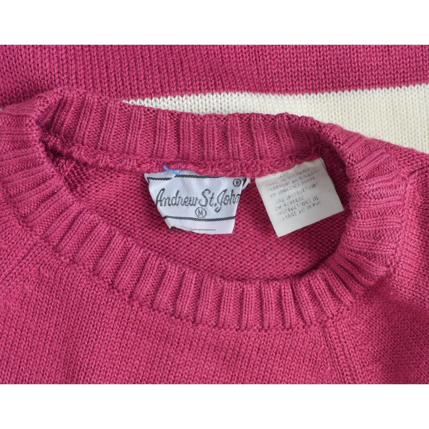 Vintage 80s purple and white striped raglan sweater with pocket.