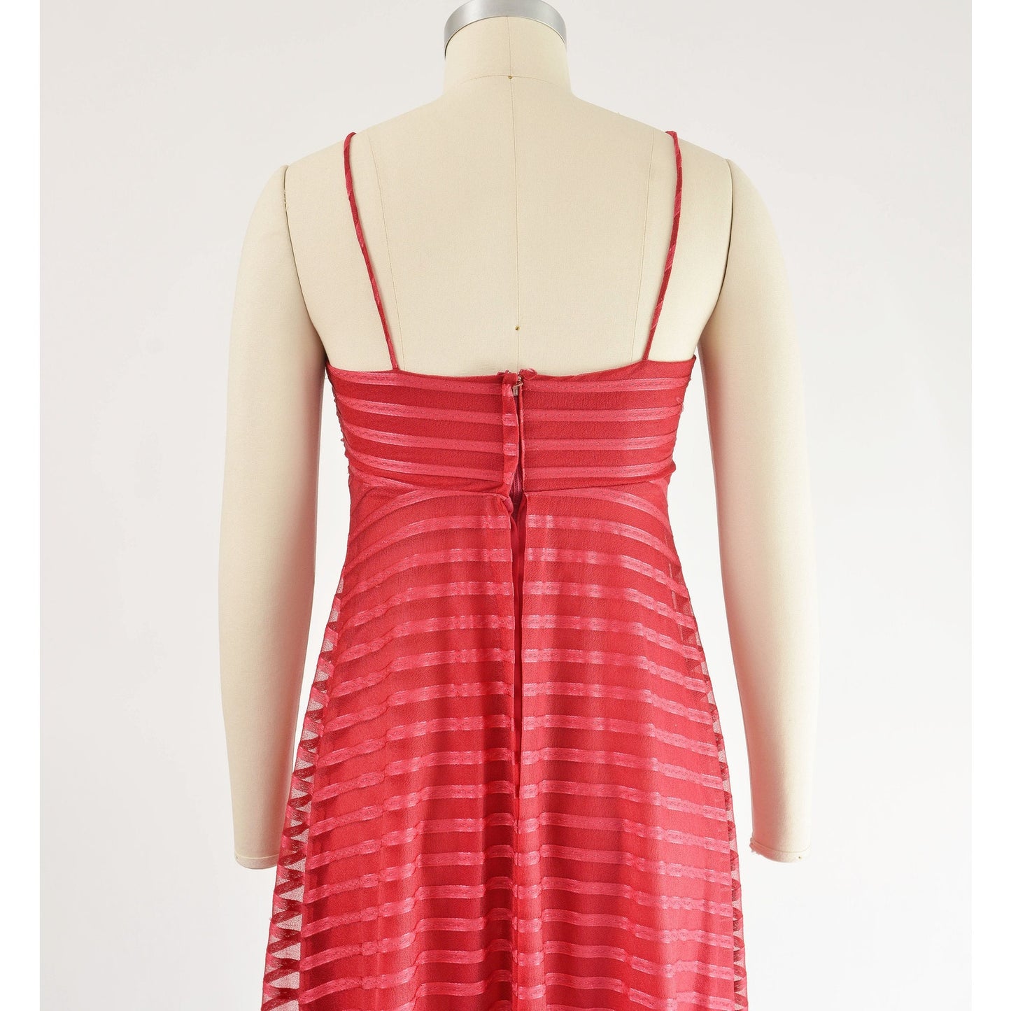 Vintage 70s crimson red striped empire waist maxi dress and bolero shrug.