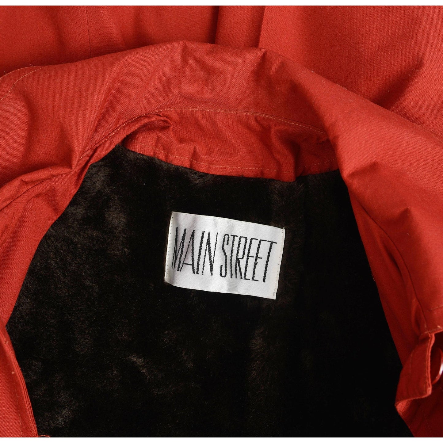 Vintage 70s Rust Brown Trench Coat Midi Length Jacket with Tie Belt and Faux Fur Lining size S M