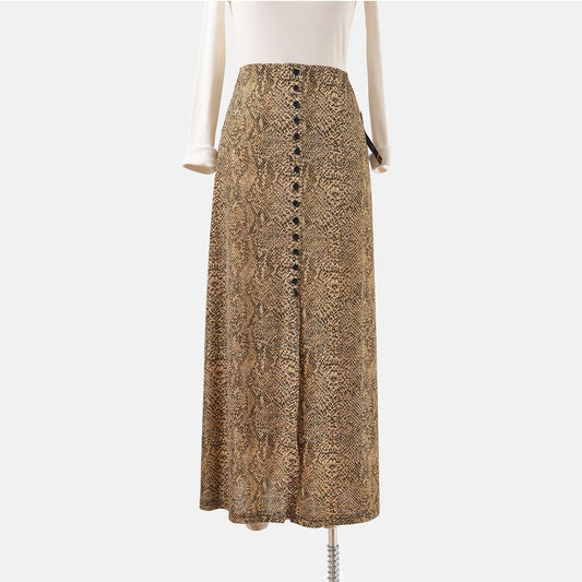 Vintage y2k Snakeskin Stretchy Knit Maxi Skirt with Slit Brown and Black size Small