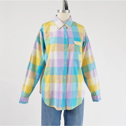 Vintage 90s Checkered Cotton Shirt Collared Button Down Madras Blouse size S M