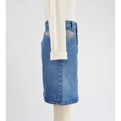 Vintage 90s Denim Mini Skirt High Waisted Fitted Pencil Skirt Mom Jean Skirt size XS S