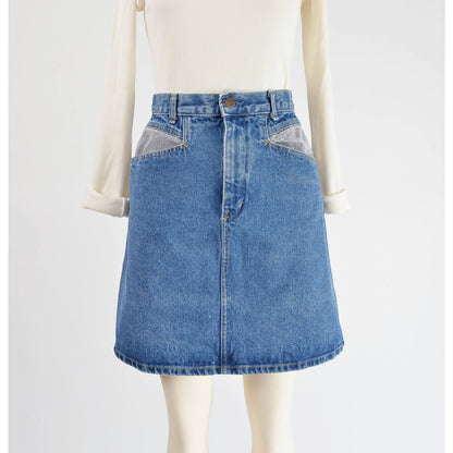 Vintage 90s Denim Mini Skirt High Waisted Fitted Pencil Skirt Mom Jean Skirt size XS S