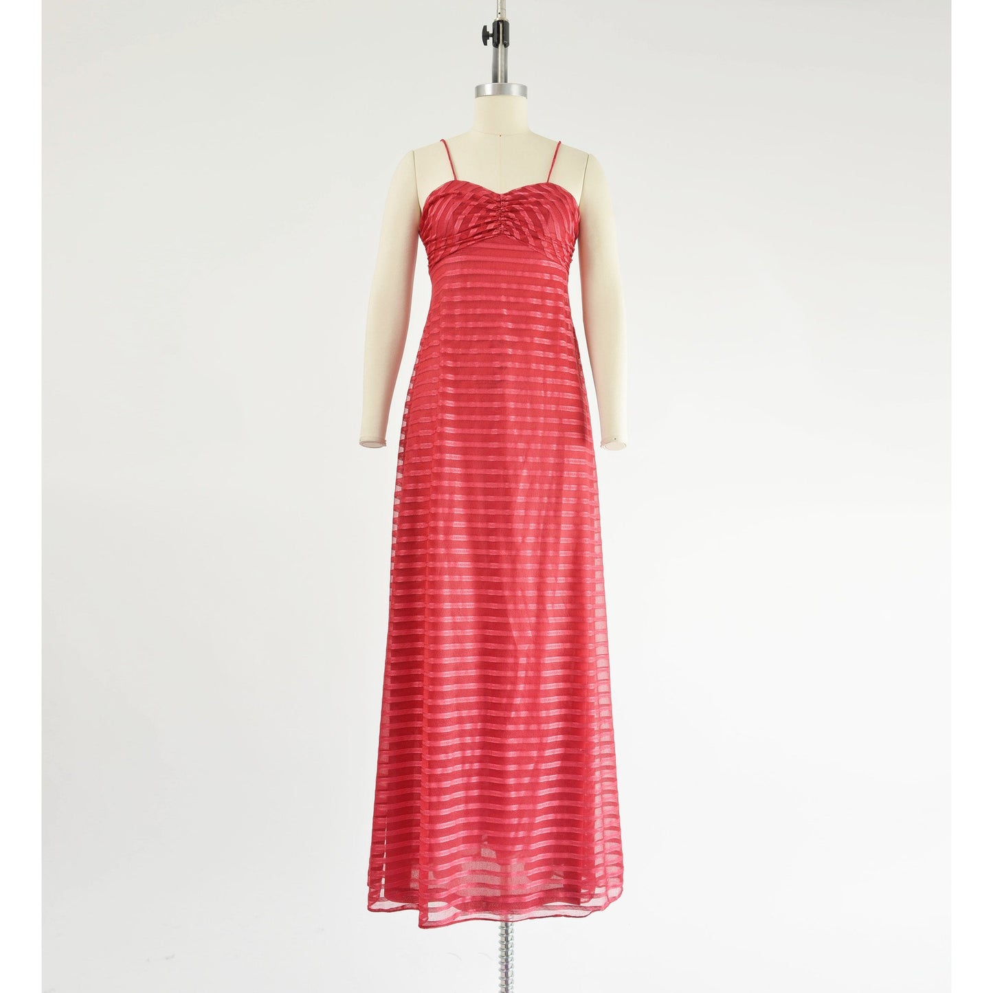 Vintage 70s crimson red striped empire waist maxi dress and bolero shrug.