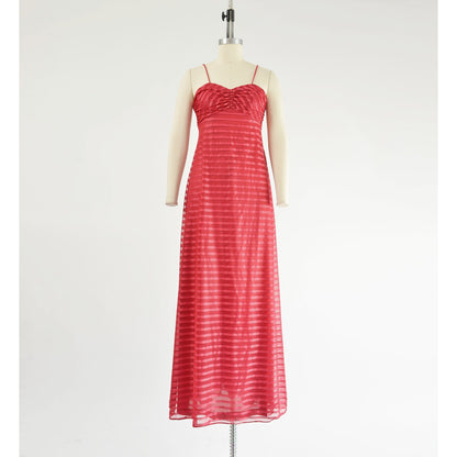 Vintage 70s crimson red striped empire waist maxi dress and bolero shrug.