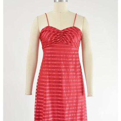Vintage 70s crimson red striped empire waist maxi dress and bolero shrug.