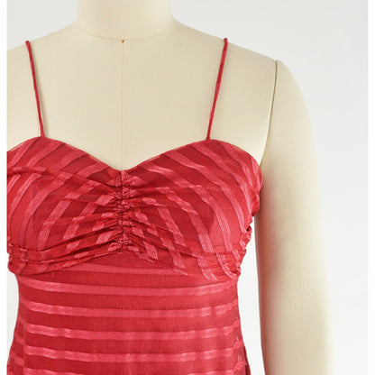 Vintage 70s crimson red striped empire waist maxi dress and bolero shrug.