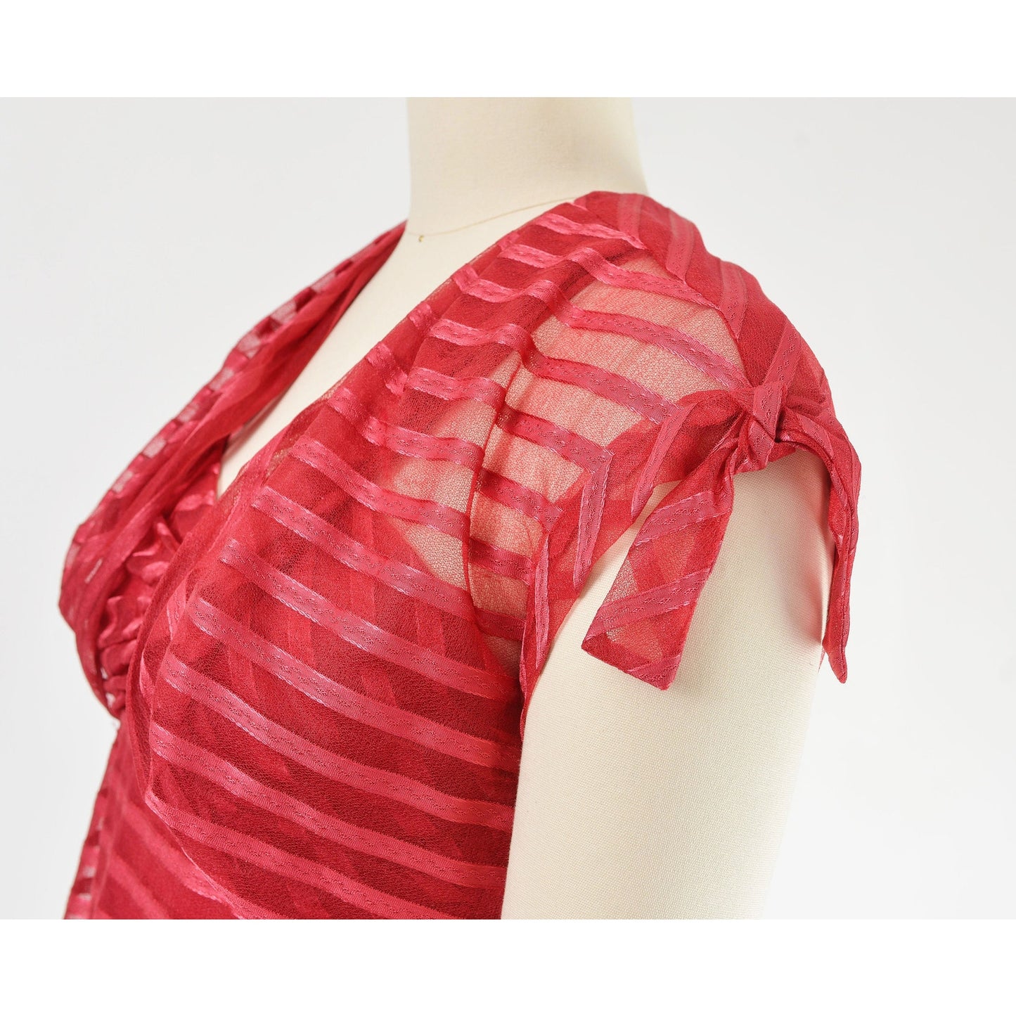 Vintage 70s crimson red striped empire waist maxi dress and bolero shrug.