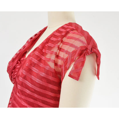 Vintage 70s crimson red striped empire waist maxi dress and bolero shrug.