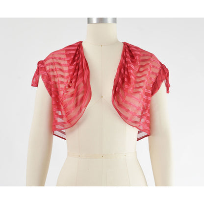 Vintage 70s crimson red striped empire waist maxi dress and bolero shrug.